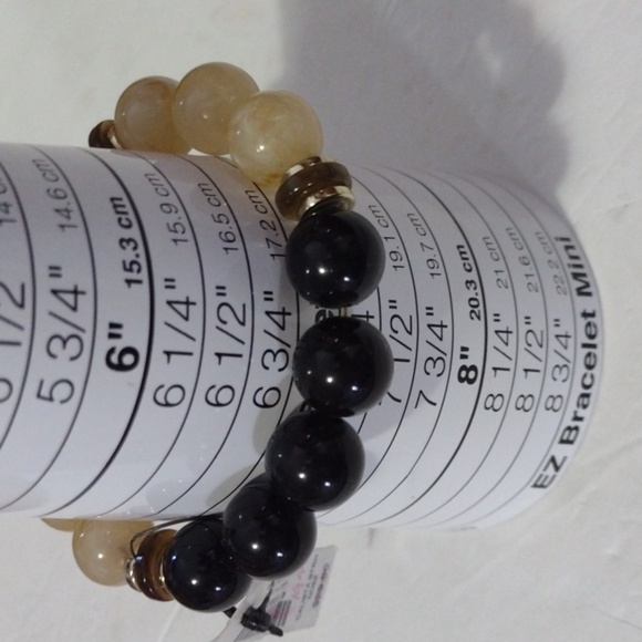 CHICO'S BLACK AND MIXED TAN GLASS BEADED STRETCH BRACELET - NWT - Picture 8 of 9